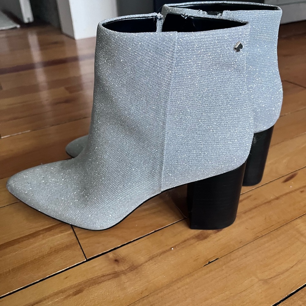 kate spade Silver Glitter Pointed Toe Ankle Boots
